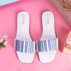 Light Fawn Multicolor Stripes Casual Flat DW-14