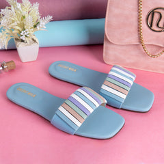 Light Blue Multicolor Stripes Casual Flat DW-14