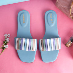Light Blue Multicolor Stripes Casual Flat DW-14