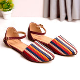 Burgundy Multicolor Strips Flat Pump Shoe DW-03