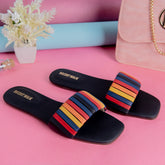 Black Multicolor Stripes Casual Flat DW-14