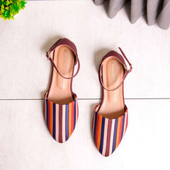 Burgundy Multicolor Strips Flat Pump Shoe DW-03