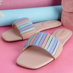 Light Pink Multicolor Stripes Casual Flat DW-14