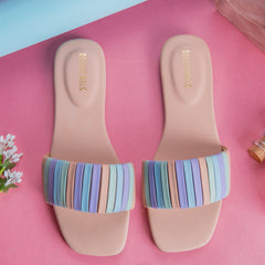Light Pink Multicolor Stripes Casual Flat DW-14