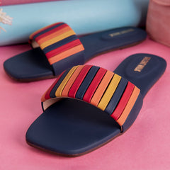 Dark Blue Multicolor Stripes Casual Flat DW-14