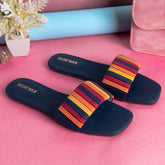 Dark Blue Multicolor Stripes Casual Flat DW-14