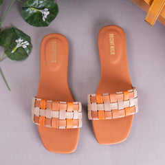 Mustard Multicolor Checked Casual Flat DW-15