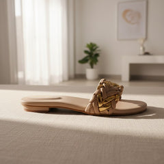 Braided Chain Flat Slippers – Nude & Gold DW-20