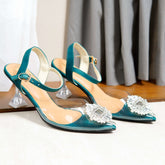 Green Crystal Buckle Transparent Heel Court Shoe DW-06