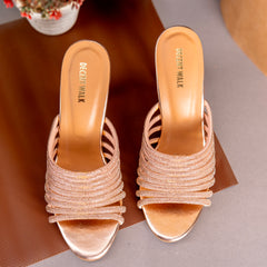 Peach Crystal Stripes Luxury Heels DW-16