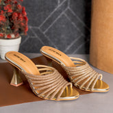Golden Crystal Stripes Luxury Heels DW-16