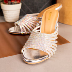 Silver Crystal Stripes Luxury Heels DW-16