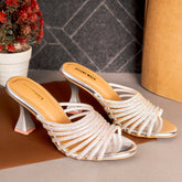 Silver Crystal Stripes Luxury Heels DW-16