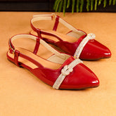 Silver Crystal Strip Pump Shoe Red DW-02