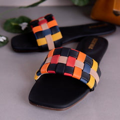 Black Multicolor Checked Casual Flat DW-15
