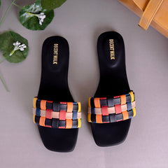 Black Multicolor Checked Casual Flat DW-15