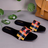 Black Multicolor Checked Casual Flat DW-15