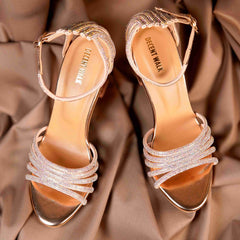 Peach Bridal Crystal Strips Heels DW-11