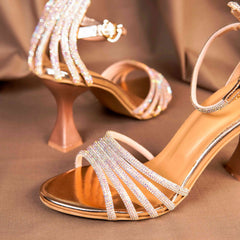 Peach Bridal Crystal Strips Heels DW-11
