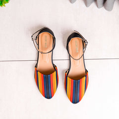 Black Multicolor Strips Flat Pump Shoe DW-03