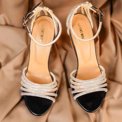 Black Bridal Crystal Strips Heels DW-11