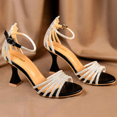 Black Bridal Crystal Strips Heels DW-11