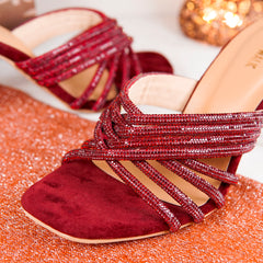 Burgundy Lavish Transparent Crystal Heels DW-12