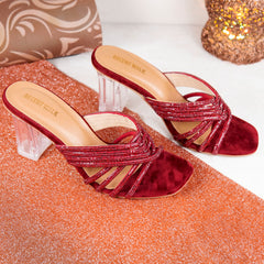 Burgundy Lavish Transparent Crystal Heels DW-12