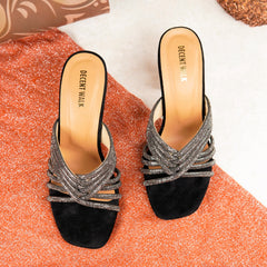 Black Lavish Transparent Crystal Heels DW-12