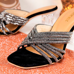 Black Lavish Transparent Crystal Heels DW-12