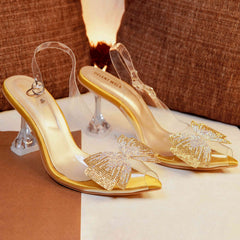 Lavish Golden Transparent Bow Tie Heels DW-09