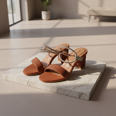 Elegant Brown Block Heel with Crystal Ankle Strap DW-21