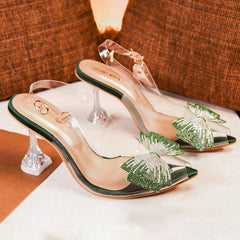 Lavish Green Transparent Bow Tie Heels DW-09