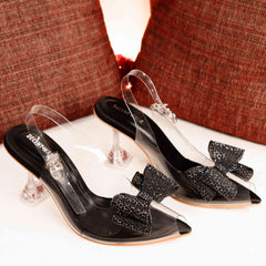 Black Crystal Bow Tie Transparent Heels Court Shoe DW-10