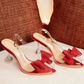 Crystal Bow Tie Transparent Heels Court Shoe DW-10
