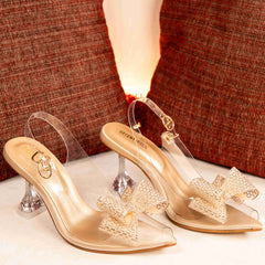 Gold Crystal Bow Tie Transparent Heels Court Shoe DW-10