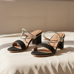 Elegant Black Block Heel with Crystal Ankle Strap DW-21