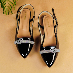 Silver Crystal Strip Pump Shoe Black DW-02