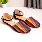 Black Multicolor Strips Flat Pump Shoe DW-03