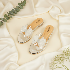 Luxury Bow Tie Silver Transparent Flat Women Footwear DW-08