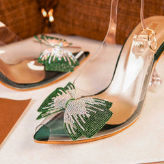 Lavish Green Transparent Bow Tie Heels DW-09