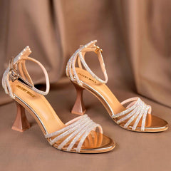 Peach Bridal Crystal Strips Heels DW-11