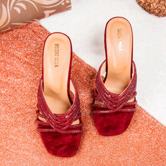 Burgundy Lavish Transparent Crystal Heels DW-12