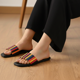 Black Multicolor Stripes Casual Flat DW-14
