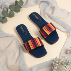 Dark Blue Multicolor Stripes Casual Flat DW-14