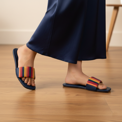 Dark Blue Multicolor Stripes Casual Flat DW-14