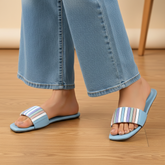 Light Blue Multicolor Stripes Casual Flat DW-14