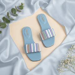 Light Blue Multicolor Stripes Casual Flat DW-14