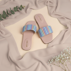 Light Pink Multicolor Stripes Casual Flat DW-14