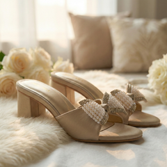 Vionna Pearl Bow Block Heel DW-19